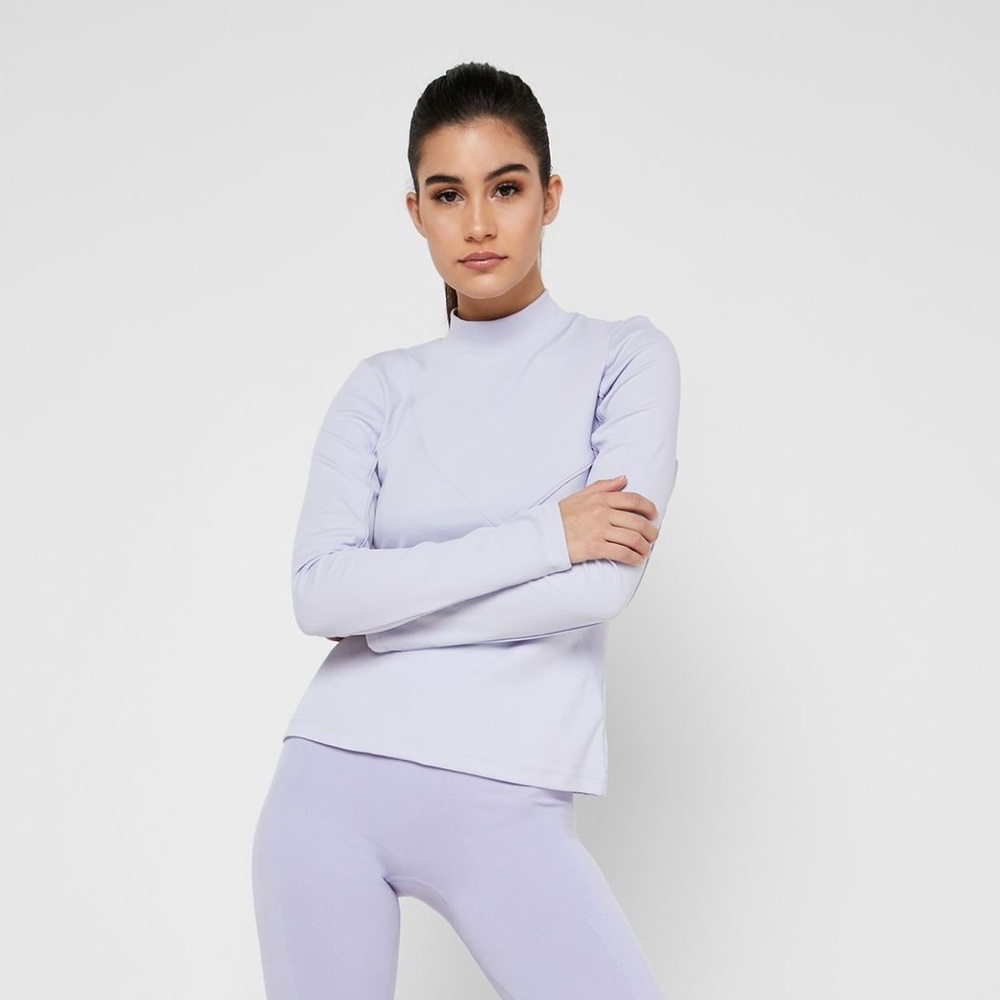NEW Nike Women’s Long Sleeve Ribbed long sleeve pastel lilac Top - Picture 3 of 7